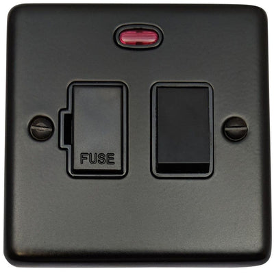 CFB27B Standard Plate Matt Black 1 Gang Fused Spur 13A Switched & Neon