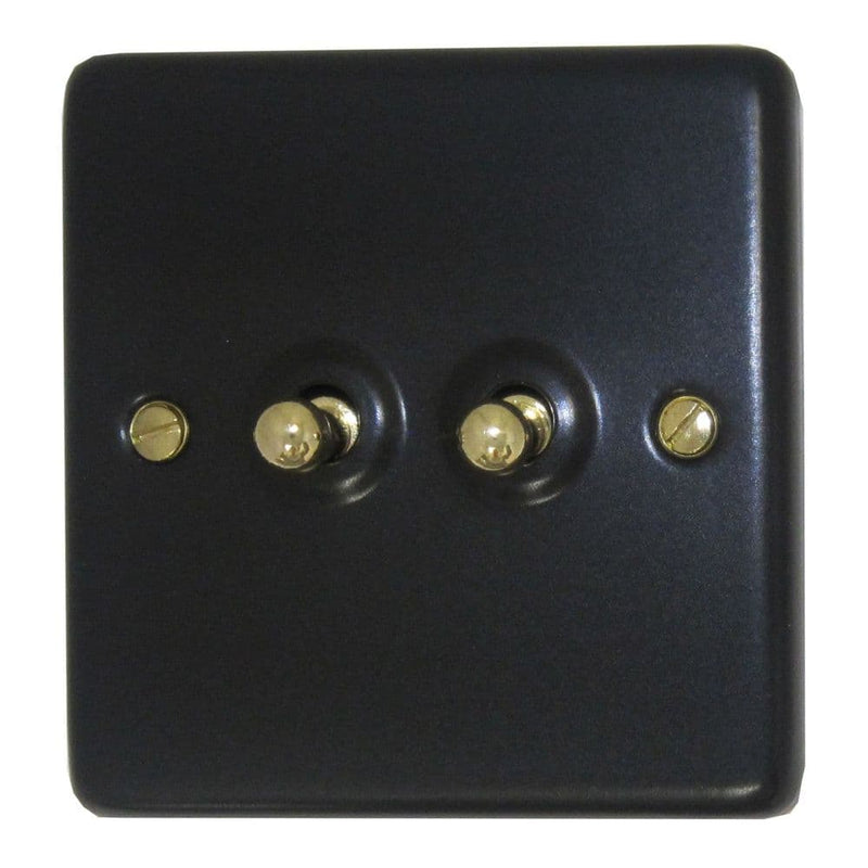 CFB282-PB Standard Plate Matt Black 2 Gang 1 or 2 Way Toggle Light Switch