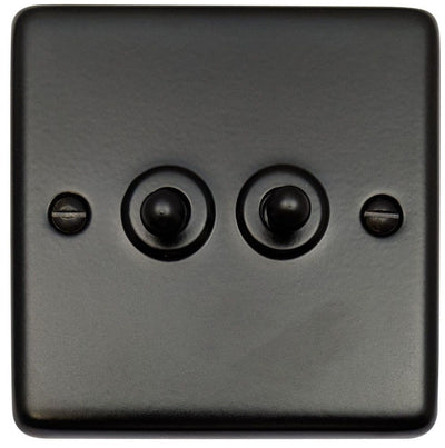 CFB282 Standard Plate Matt Black 2 Gang 1 or 2 Way Toggle Light Switch