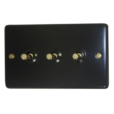 CFB283-PB Standard Plate Matt Black 3 Gang 1 or 2 Way Toggle Light Switch