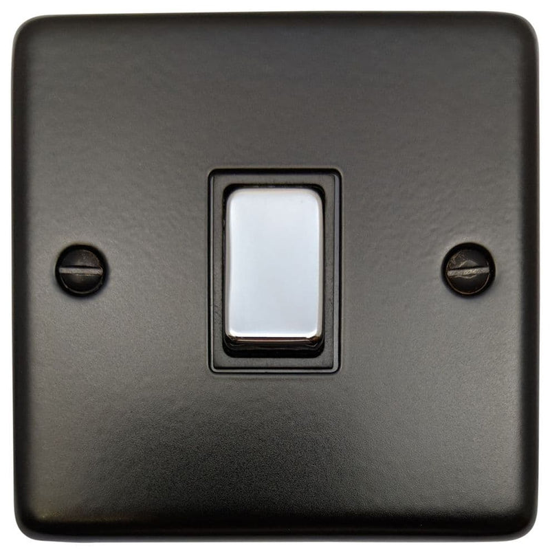 CFB301-PC Standard Plate Matt Black 1 Gang 1 or 2 Way Rocker Light Switch