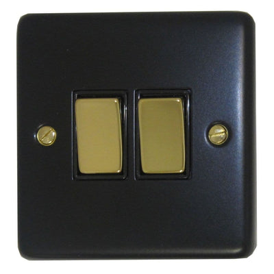 CFB302-PB Standard Plate Matt Black 2 Gang 1 or 2 Way Rocker Light Switch