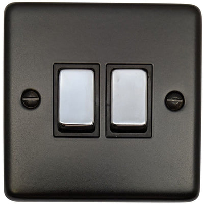 CFB302-PC Standard Plate Matt Black 2 Gang 1 or 2 Way Rocker Light Switch