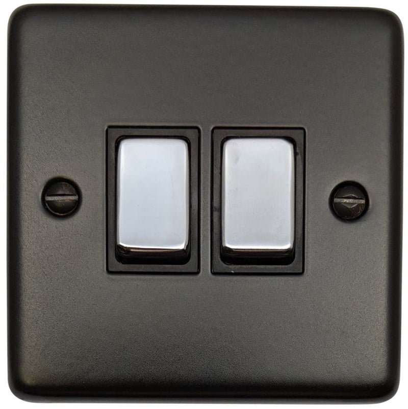 CFB302-PC Standard Plate Matt Black 2 Gang 1 or 2 Way Rocker Light Switch