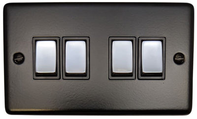 CFB304-PC Standard Plate Matt Black 4 Gang 1 or 2 Way Rocker Light Switch