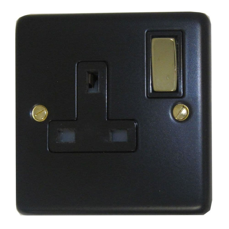 CFB309-PB Standard Plate Matt Black 1 Gang Single 13A Switched Plug Socket