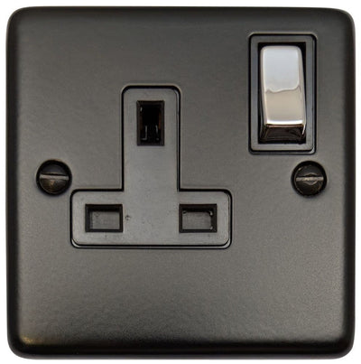 CFB309-PC Standard Plate Matt Black 1 Gang Single 13A Switched Plug Socket