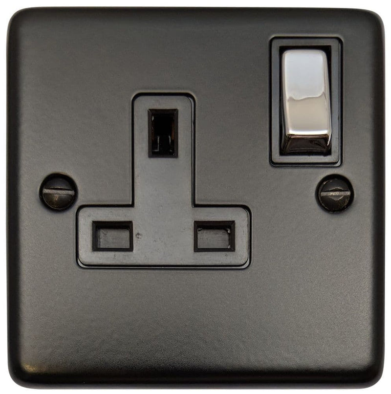 CFB309-PC Standard Plate Matt Black 1 Gang Single 13A Switched Plug Socket