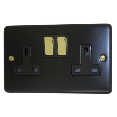 CFB310-PB Standard Plate Matt Black 2 Gang Double 13A Switched Plug Socket