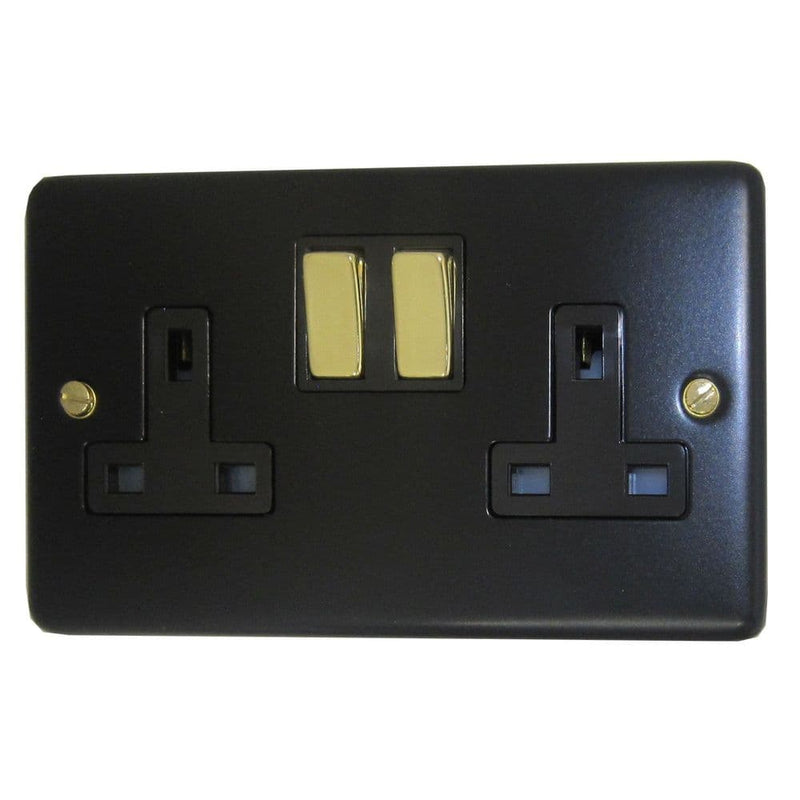 CFB310-PB Standard Plate Matt Black 2 Gang Double 13A Switched Plug Socket
