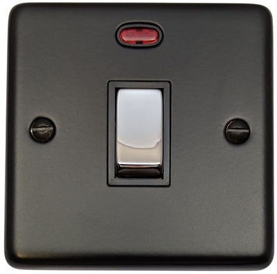 CFB326-PC Standard Plate Matt Black 1 Gang 20 Amp Double Pole Switch & Neon