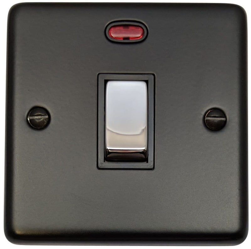 CFB326-PC Standard Plate Matt Black 1 Gang 20 Amp Double Pole Switch & Neon