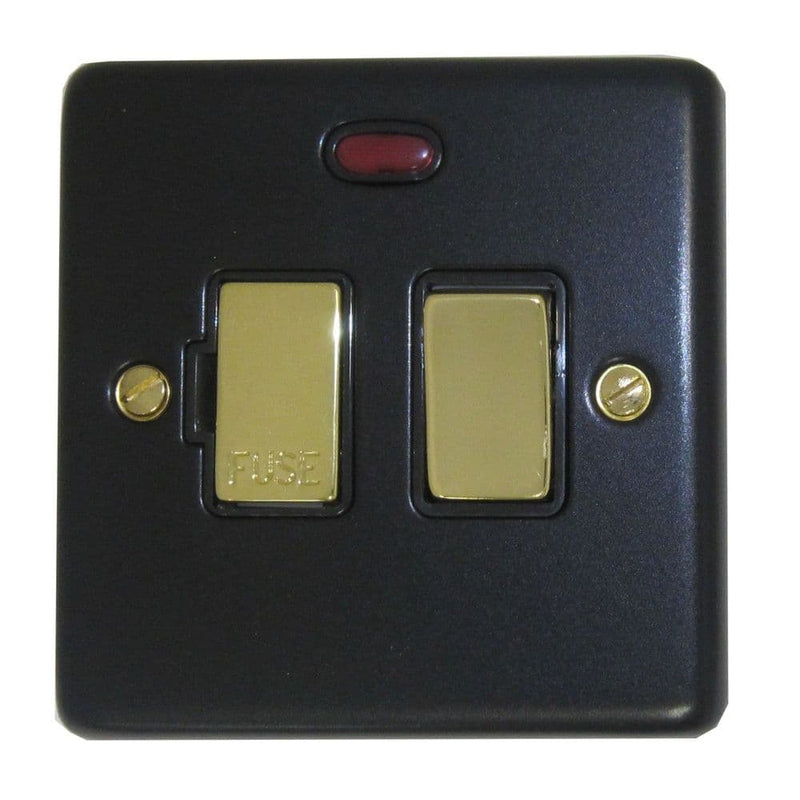CFB327-PB Standard Plate Matt Black 1 Gang Fused Spur 13A Switched & Neon
