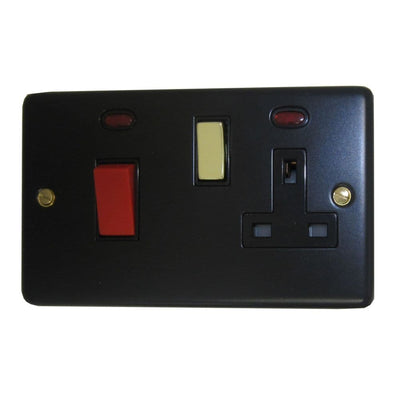 CFB329-PB Standard Plate Matt Black 45 Amp DP Cooker Switch & 13A Switched Socket