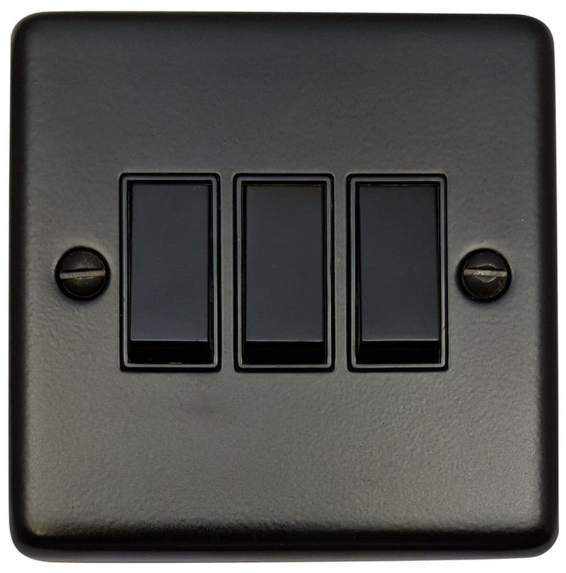 CFB3B Standard Plate Matt Black 3 Gang 1 or 2 Way Rocker Light Switch