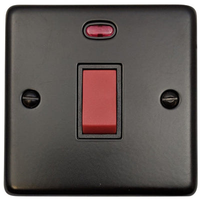 CFB46B Standard Plate Matt Black 45 Amp DP Cooker Switch & Neon Single Plate