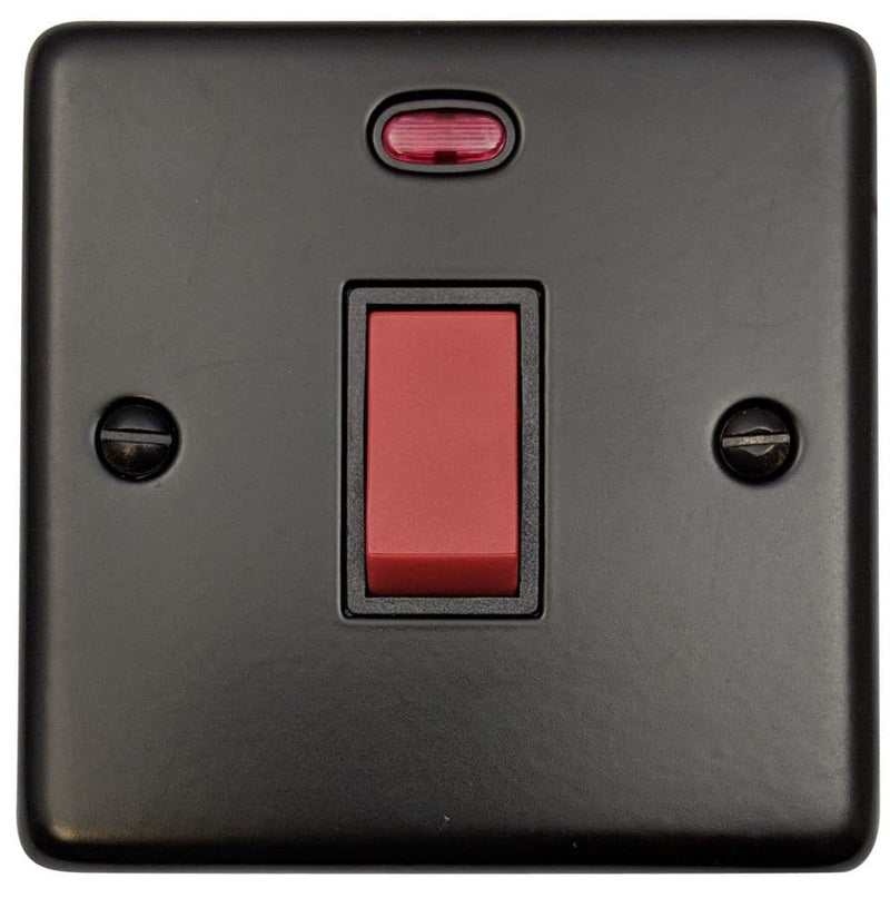 CFB46B Standard Plate Matt Black 45 Amp DP Cooker Switch & Neon Single Plate
