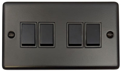 CFB4B Standard Plate Matt Black 4 Gang 1 or 2 Way Rocker Light Switch
