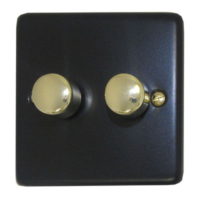 CFB512-PB Standard Plate Matt Black 2 Gang 1 or 2 Way V-Pro LED Dimmer Switch