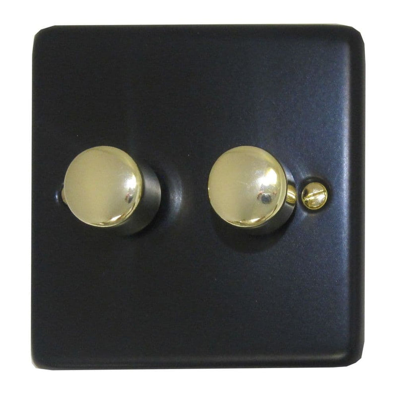 CFB512-PB Standard Plate Matt Black 2 Gang 1 or 2 Way V-Pro LED Dimmer Switch