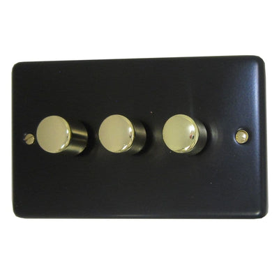 CFB513-PB Standard Plate Matt Black 3 Gang 1 or 2 Way V-Pro LED Dimmer Switch