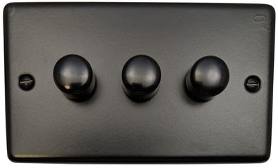 CFB513 Standard Plate Matt Black 3 Gang 1 or 2 Way V-Pro LED Dimmer Switch