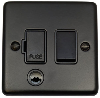 CFB56B Standard Plate Matt Black 1 Gang Fused Spur 13A Switched & Flex Outlet