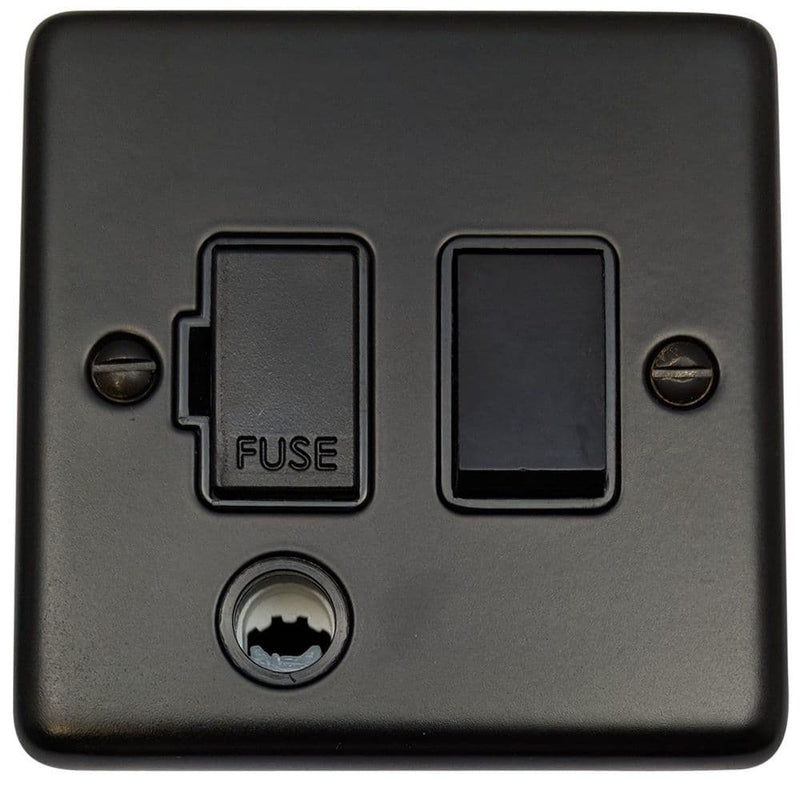 CFB56B Standard Plate Matt Black 1 Gang Fused Spur 13A Switched & Flex Outlet