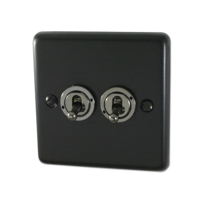 CFB82A-BN Standard Plate Matt Black 2 Gang 1 x 2 Way 1 x Intermediate Toggle Light Switch