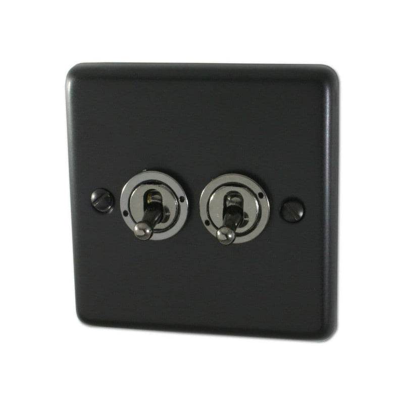 CFB82A-BN Standard Plate Matt Black 2 Gang 1 x 2 Way 1 x Intermediate Toggle Light Switch