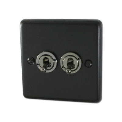 CFB82C-BN Standard Plate Matt Black 2 Gang Intermediate Toggle Light Switch