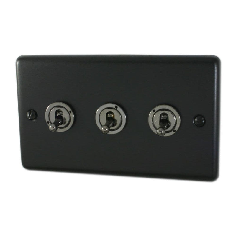 CFB83C-BN Standard Plate Matt Black 3 Gang 2 x 2 Way 1 x Intermediate Toggle Light Switch