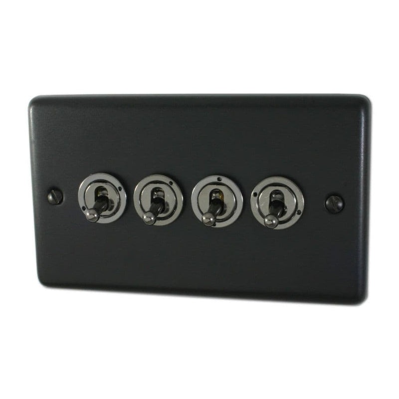 CFB84A-BN Standard Plate Matt Black 4 Gang 1 x 2 Way 3 x Intermediate Toggle Light Switch