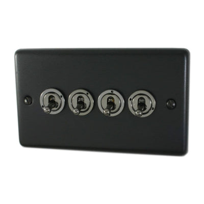 CFB84E-BN Standard Plate Matt Black 4 Gang Intermediate Toggle Light Switch