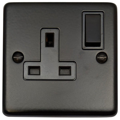 CFB9B Standard Plate Matt Black 1 Gang Single 13A Switched Plug Socket