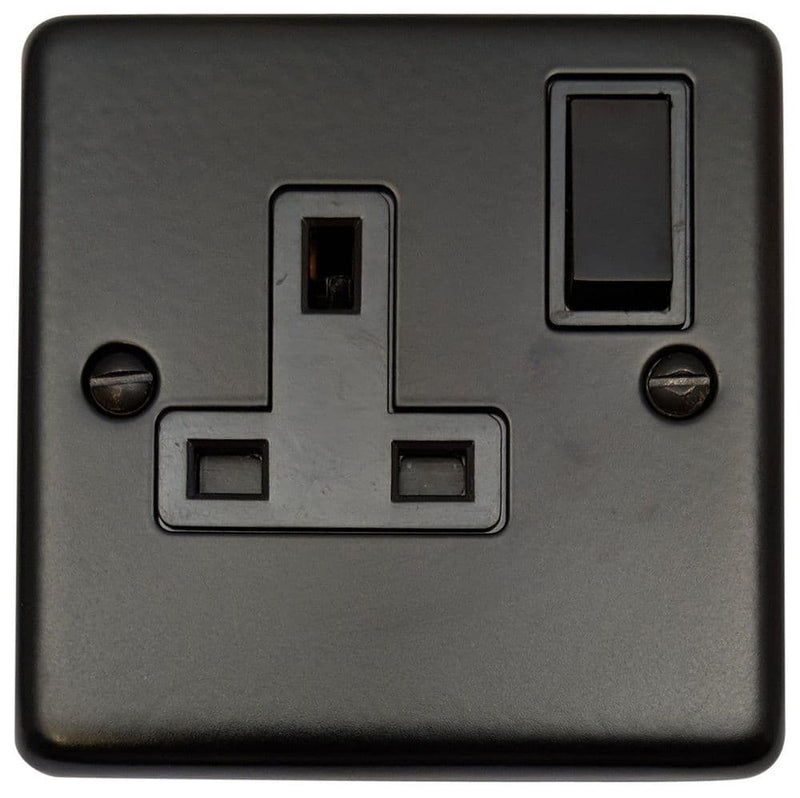 CFB9B Standard Plate Matt Black 1 Gang Single 13A Switched Plug Socket