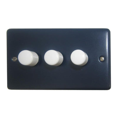 CRB13-W Standard Plate Blue 3 Gang 1 or 2 Way 400W Halogen Dimmer Switch