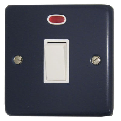 CRB26W Standard Plate Blue 1 Gang 20 Amp Double Pole Switch & Neon