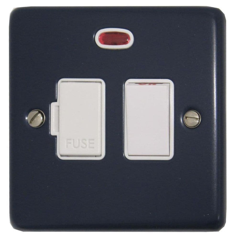 CRB27W Standard Plate Blue 1 Gang Fused Spur 13A Switched & Neon