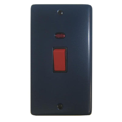 CRB28B Standard Plate Blue 45 Amp DP Cooker Switch & Neon Vertical Plate