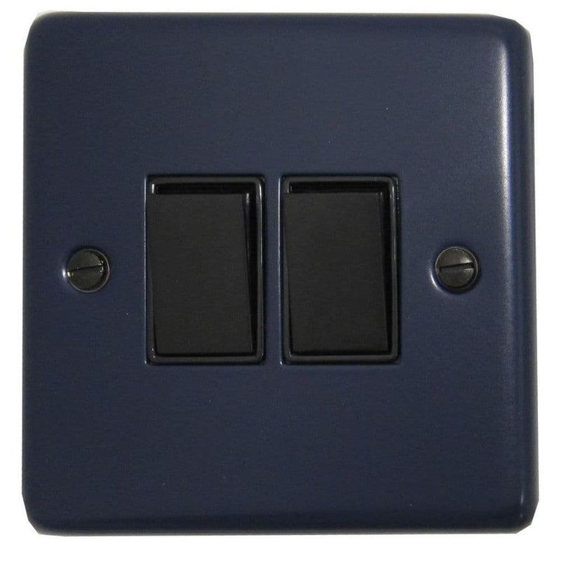CRB2B Standard Plate Blue 2 Gang 1 or 2 Way Rocker Light Switch