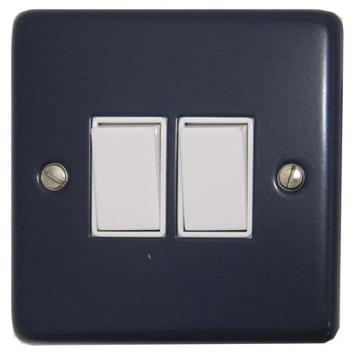 CRB2W Standard Plate Blue 2 Gang 1 or 2 Way Rocker Light Switch