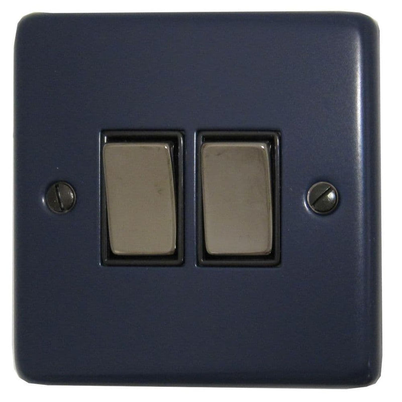 CRB302-BN Standard Plate Blue 2 Gang 1 or 2 Way Rocker Light Switch