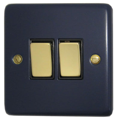 CRB302-PB Standard Plate Blue 2 Gang 1 or 2 Way Rocker Light Switch