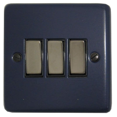 CRB303-BN Standard Plate Blue 3 Gang 1 or 2 Way Rocker Light Switch