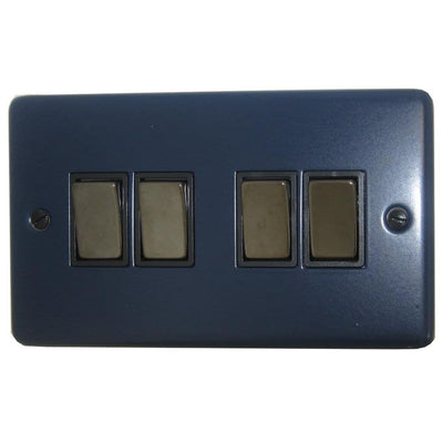 CRB304-BN Standard Plate Blue 4 Gang 1 or 2 Way Rocker Light Switch
