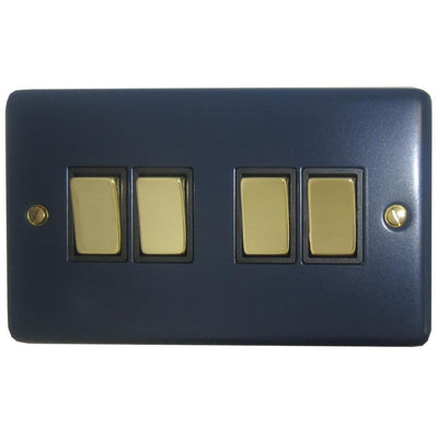 CRB304-PB Standard Plate Blue 4 Gang 1 or 2 Way Rocker Light Switch