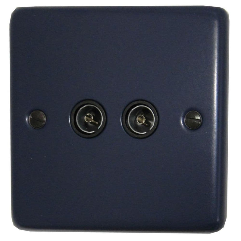 CRB36B Standard Plate Blue 2 Gang TV Coax Socket Point