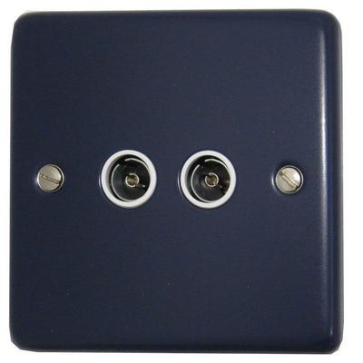 CRB36W Standard Plate Blue 2 Gang TV Coax Socket Point
