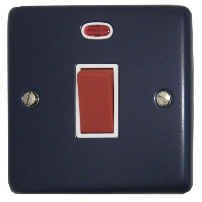 CRB46W Standard Plate Blue 45 Amp DP Cooker Switch & Neon Single Plate